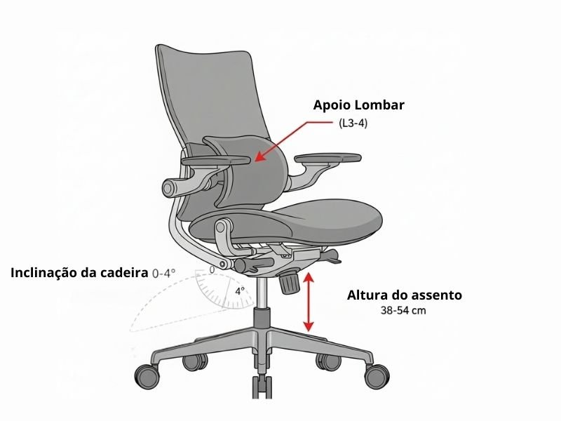 A Melhor Cadeira para Coluna Lombar: Guia Científico para Proteção da Saúde Postural 4 Cadeira para coluna mostrando as especificações adequadas